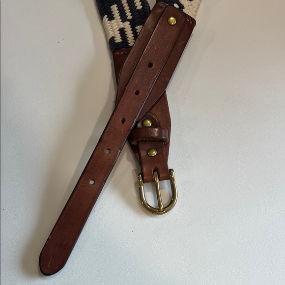 J. Crew Leather and Woven Belt - m/l, navy and cream - Picture 2 of 7